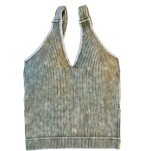ZENANA Washed Green Ribbed V Neck‎ Cropped Tank Size L/XL NTW-6279A